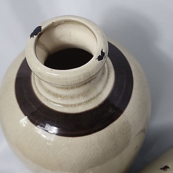 Crock Vases With Crazing & Embossed Euro - Picture 6 of 11